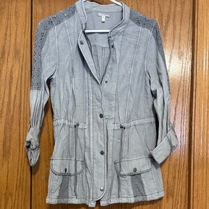 Women's Gray Jacket with Eyelet Details